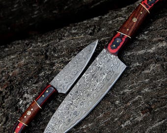 Handmade Damascus Chef Knife Set: Personalized Packwood Handle Knives