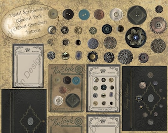 Instant Digital Download Scrapbooking Elements Set - Great Grandma's Buttons