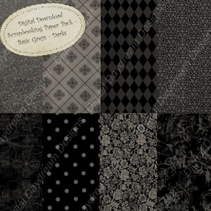 Instant Download Digital Printable Scrapbooking Background Paper Kit - Basic Grays, Darks