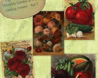 Instant Download Printable Garden Seed Catalog Cover Collage Sheet Set 1