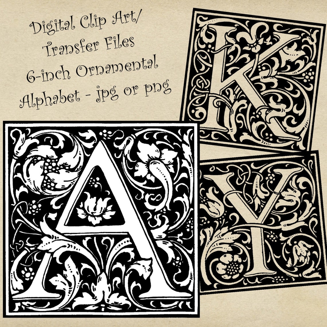Instant Download Digital Printable Fabric Transfer Designs Large Ornate ...