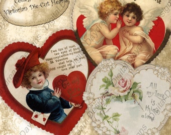 Instant Download Printable Collage Sheet - Valentine - Victorian Die-Cut Hearts