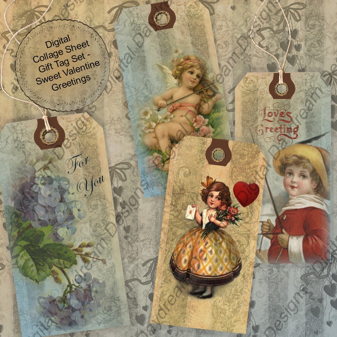 Digital Download Printable Collage Sheet Gift Tag Set - Sweet Valentine ...