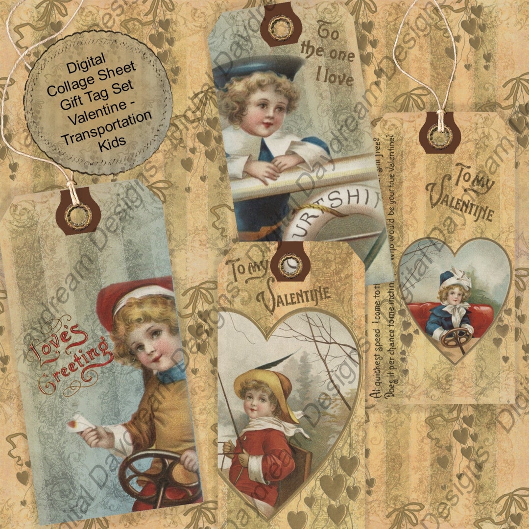 Instant Download Printable Collage Sheet Gift Tag Set Valentine ...