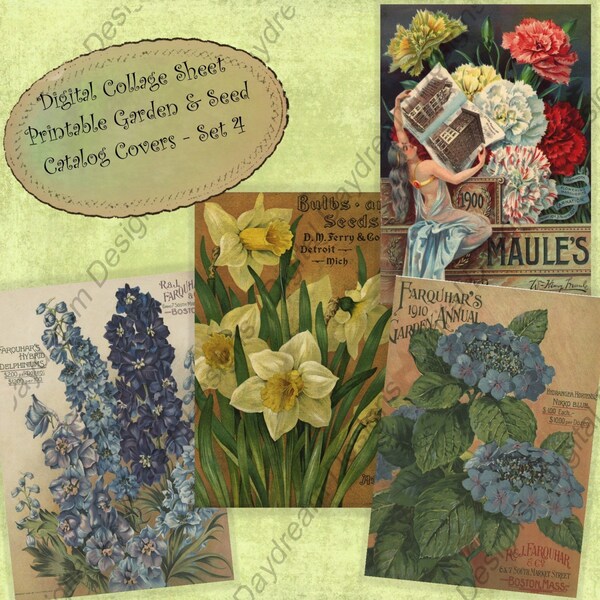 Instant Download Printable Garden Seed Catalog Cover Collage Sheet Set 4