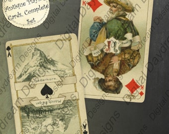 Instant Download afdrukbare prachtige set vintage speelkaarten Collageblad