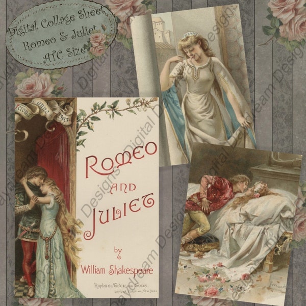 Instant Download Printable Collage Sheet - Romeo and Juliet, ATC ACEO 2.5 x 3.5 size