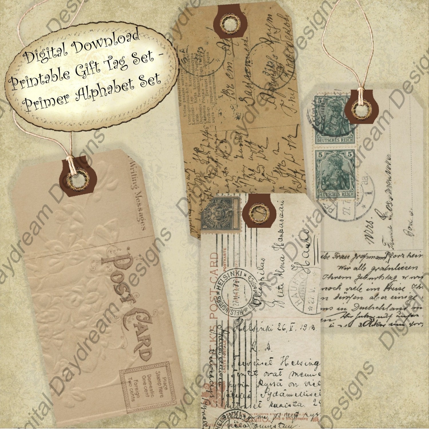 Instant Download Printable Collage Sheet Gift Tag Set - Grunged ...