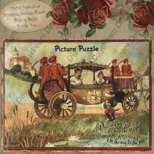 Instant Download digitale afdrukbare Vintage Puss en Boots puzzelomslag