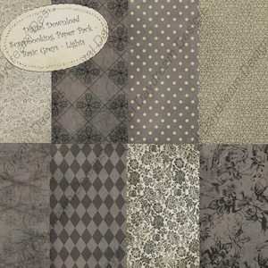Instant Download Digital Printable Scrapbooking Background Paper Kit - Basic Grays, Lights