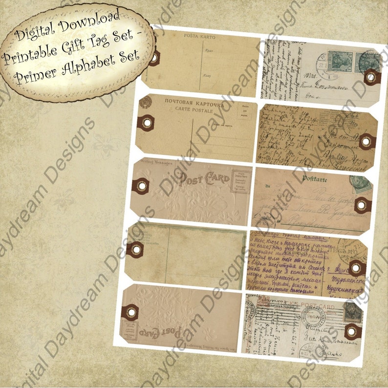 Instant Download Printable Collage Sheet Gift Tag Set - Grunged ...