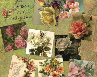 Téléchargement instantané Feuille de collage numérique imprimable 1 x 1 taille pouces - Just Roses