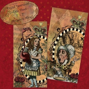 Instant Download Printable Collage Sheet 1 x 2 size - Harlequin Alice in Wonderland