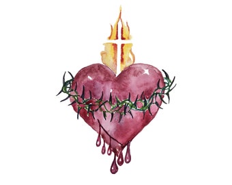 Sacred Heart of Jesus Watercolor Print 8x10 Catholic Watercolor