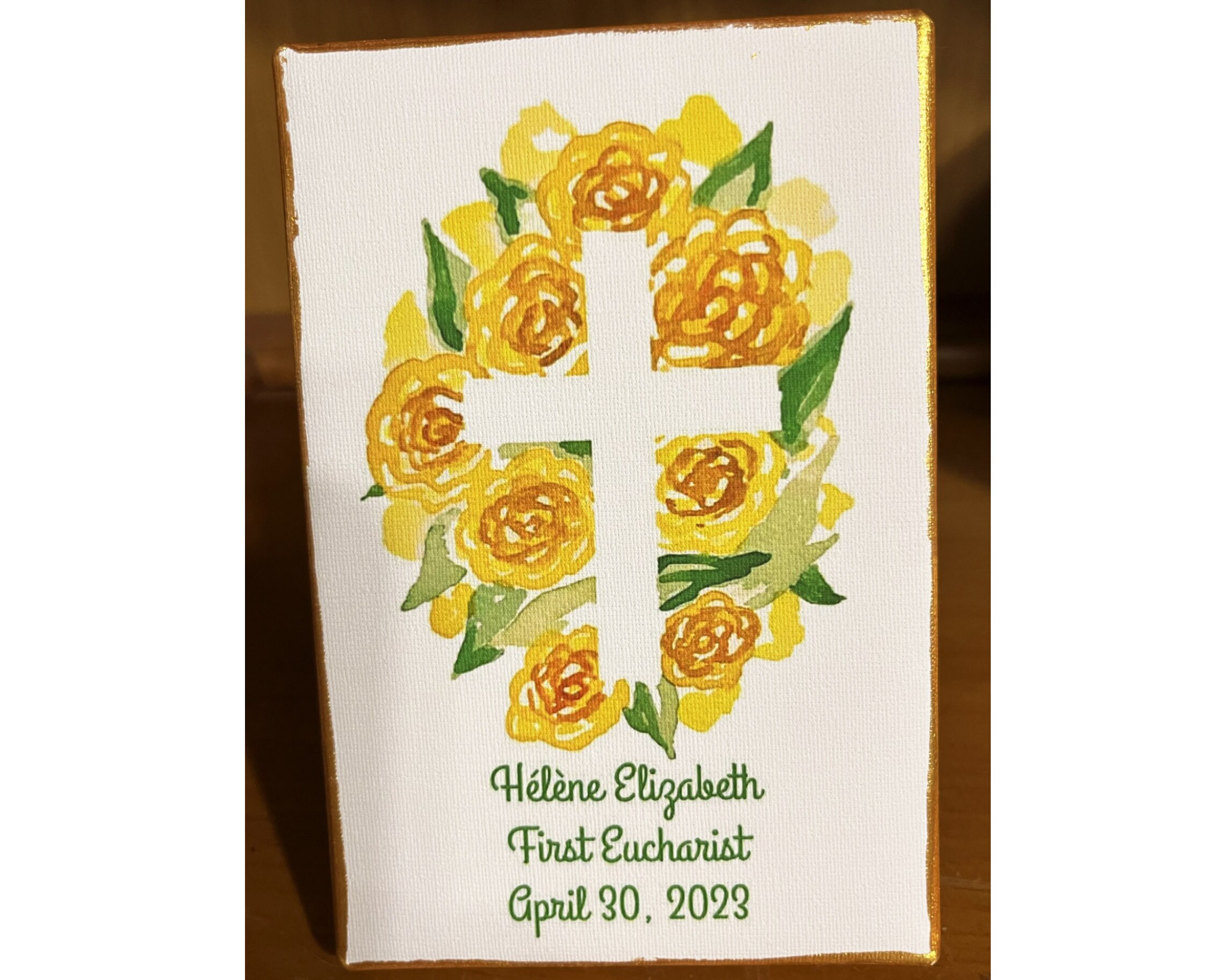 First Eucharist Communion Yellow Roses Personalized Watercolor on ...