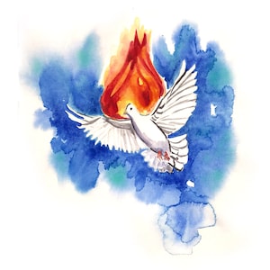 Holy Spirit Dove Pentecost Flame Print 8x10 5x7 Catholic Watercolor Confirmation
