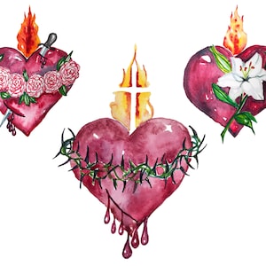 Holy Family Sacred Hearts Jesus Mary Joseph Watercolor Print 8x10 Catholic Watercolor