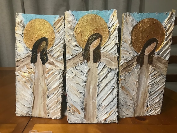 Angel With Golden Halo Textured Original Painting on Distressed ...