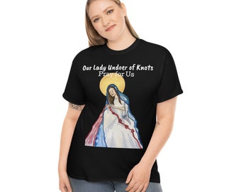 Blessed Mother Our Lady Undoer of Knots Divine Mercy Watercolor Unisex Heavy Cotton Tee