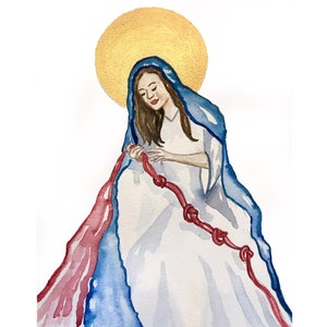 Blessed Mother Our Lady Undoer of Knots Virgin Mary Divine Mercy Watercolor Painting print 8x10&quot; or 5x7&quot;