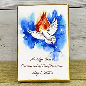 Confirmation Personalized Watercolor on Canvas Holy Spirit Dove and Flame with Gold Accents Catholic Religious Art Print 4x6