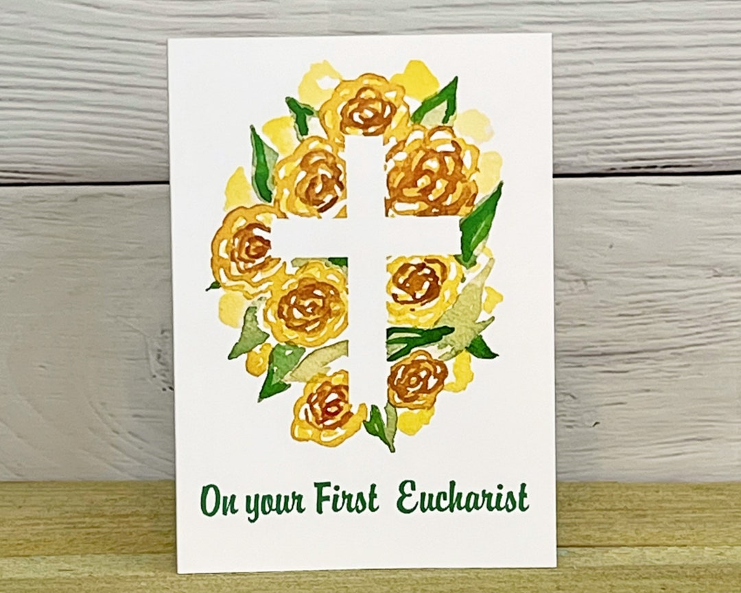 First Eucharist Communion Yellow Roses Watercolor Catholic Religious ...