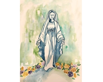 Our Lady of Grace Blessed Virgin Mother Mary in Garden Catholic Religious Art Print