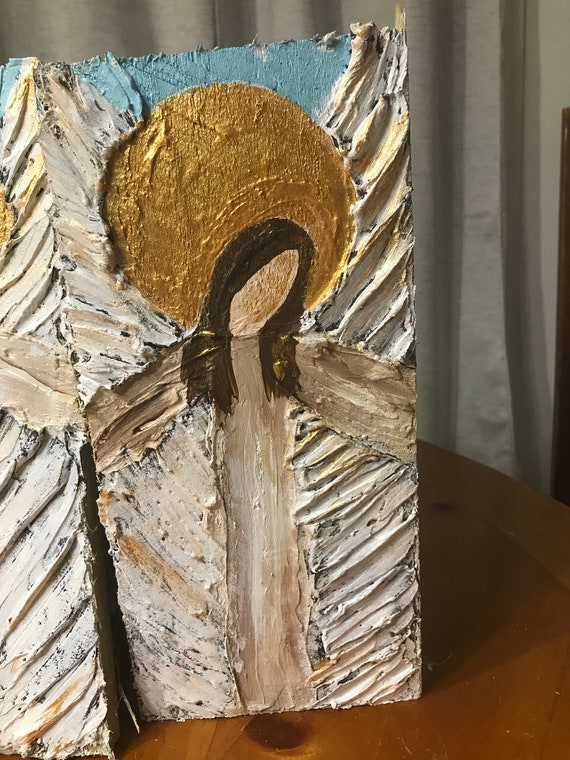 Angel With Golden Halo Textured Original Painting on Distressed ...