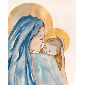 Blessed Mother Mary with Baby Jesus Watercolor Digital Download