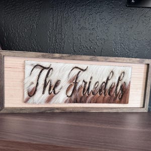 Custom Genuine Cowhide Name Sign – 14x5 Rustic Western Wall Art | Engraved Family Name