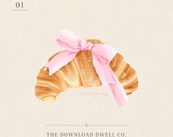 Croissant Pink Bow PNG, Girly French Food Clipart, Sublimation Design