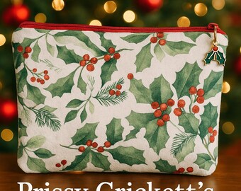 Handmade Christmas Makeup Bag | Holly Berry or Plaid Zipper Pouch