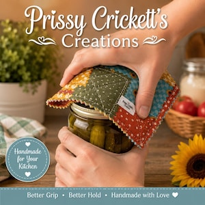 Handmade Farmhouse Jar Grippers | Rooster Patchwork Cotton Lid Openers