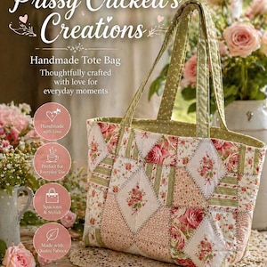 Handgjord tygväska med lapptäcke och blommönster | Quilted Cottagecore-axelväska