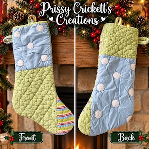 Handmade Quilted Christmas Stocking, Upcycled Vintage Patchwork, One of a Kind Decor