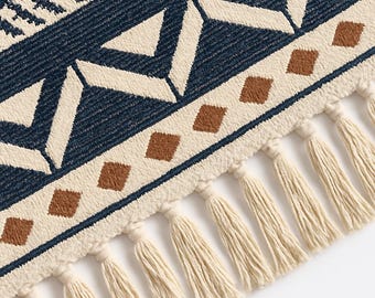 2x6 Washable Runner Rug – Cotton Blend Flatweave Low Pile, Non-Shedding Carpet with Geometric Boho Rug Design for Hallway, Kitchen, Entryway