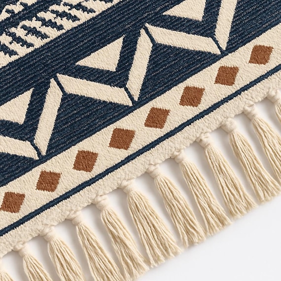 2x6 Washable Runner Rug – Cotton Blend Flatweave Low Pile, Non-Shedding Carpet with Geometric Boho Rug Design for Hallway, Kitchen, Entryway