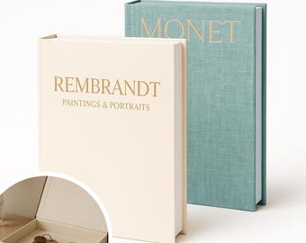 Linen Decorative Faux Books with Storage, (2-Pack, Beige/Green) Home Decor Organizers, for Coffee Tables and Bookshelves.