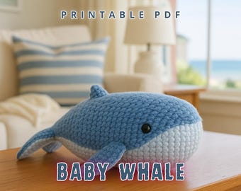 Baby Humpback Whale Crochet Pattern PDF, Easy Amigurumi Whale Plushie, Stuffed Animal Toy, Digital Download, Beginner Friendly.