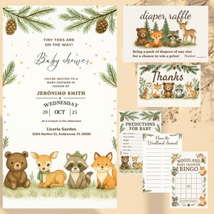 Editable Let the Adventure Begin Woodland Baby Shower Invitation Bundle, Woodland Baby Shower Invite, Boy Adventure Baby Shower,