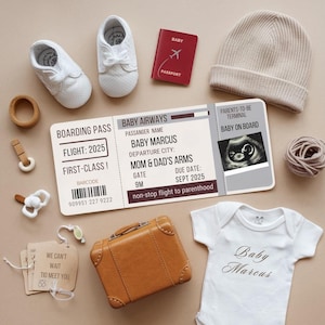 Baby Boarding Pass Schwangerschaftsankündigung - Babyankündigung - Digitale Bekanntgabe - Bearbeitbare Canva Vorlage - Social Media - Reisen