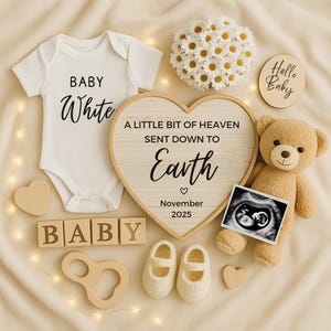 Annuncio di gravidanza neutro digitale / Annuncio di nascita boho digitale per social media Facebook Instagram / Modello modificabile Orso Cuore