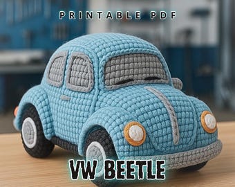 Patrón de crochet de coche escarabajo retro (PDF), juguete amigurumi de escarabajo clásico o porta pañuelos, decoración de coche vintage para el hogar, patrón de crochet inglés