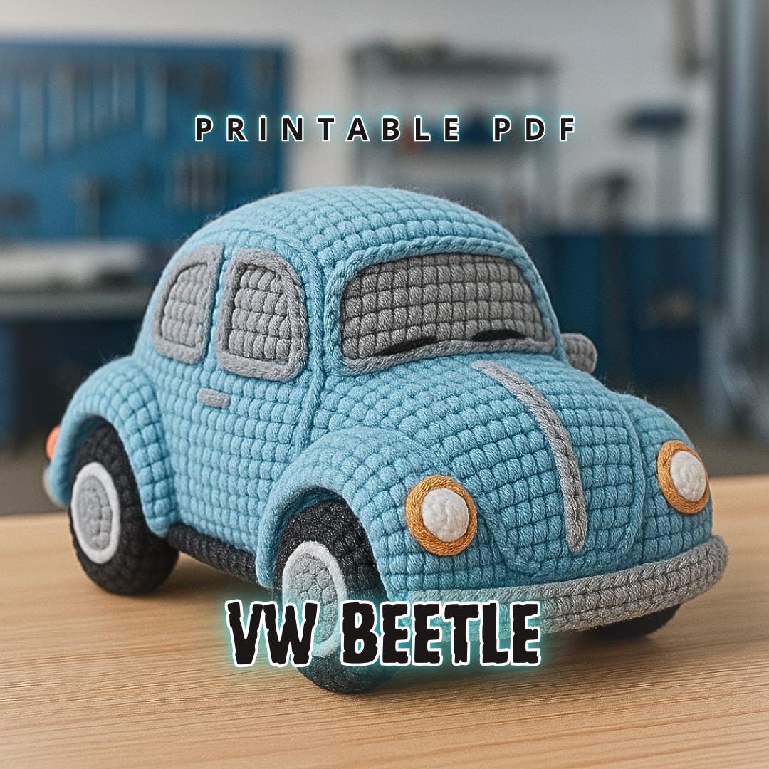 Retro Beetle Car Crochet Pattern PDF, Classic Bug Amigurumi Toy or Tissue Holder, Vintage Car Home Decor, English Crochet Pattern