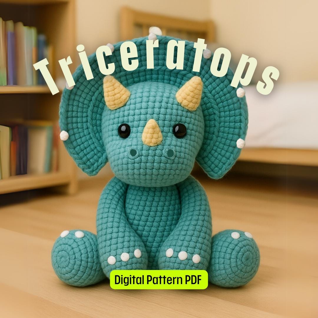 Triceratops Dinosaur Crochet Pattern | Amigurumi PDF Download | Cute Dino Plushie Pattern | Easy Crochet Toy | DIY Gift Idea
