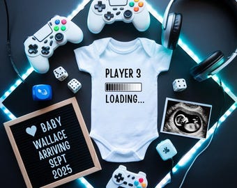 Gamer Pregnancy Announcement • Digital Baby Reveal Template • Player 3 Has Entered the Game • Editable Canva Design for Social Media