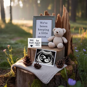 Forest-Themed Pregnancy Announcement | Editable Baby Reveal Template | Rustic Ultrasound Sign | Digital Download – Baby Bryan Edition