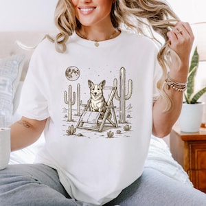 desert dog art shirt vintage dog lover tee gift for desert girls cacti moms dog moms night sky lovers dog lover t-shirt desert landscape tee