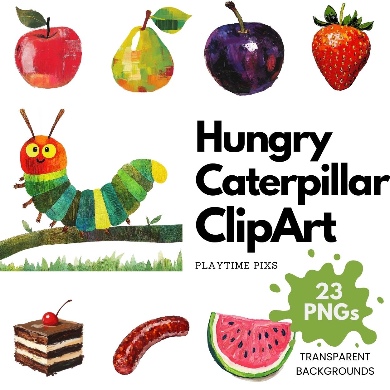The Very Hungry Caterpillar | kids Clipart | Transparent Background | Print on Demand Designs | Hungry Hungry Caterpillar Eric Carle