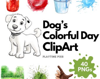 Dog&#39;s Colorful Day | Dog Clipart | Printables for Kids | Digital Artist Story Clipart | Transparent Background | Commercial License PNG